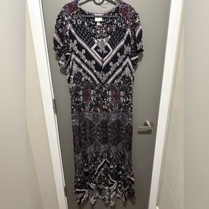 Knox Rose Boho Short Sleeve Maxi smocked Dress V-Neck Size XXL
